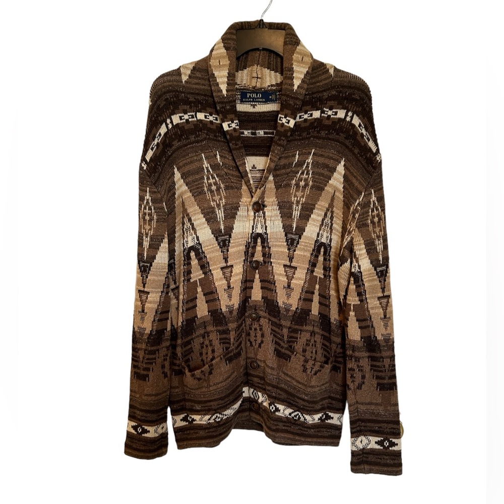 Polo by Ralph Lauren Brown and Tan Southwestern Shawl Cardigan